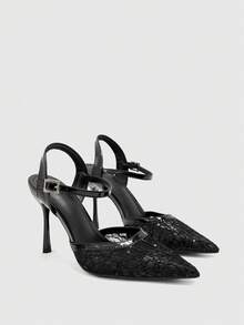 CUCCOO BIZCHIC Simple Rear Empty Buckle Strap Stiletto High Heels, Daily Commuting Versatile Women's Shoes - Mesh Black-2 - View 1