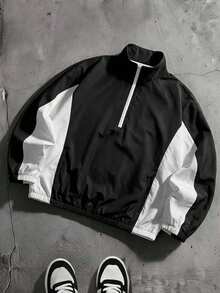 AXEPEAK Men's Autumn Casual Colorblock Patchwork Jacket - Black and White - View 1