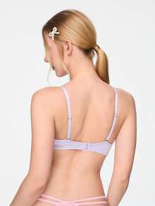 Bonmuse Push-Up Balconette Underwired Molded 1/2 Cup Strapless Floral Lace Women's Bra, Pink & White, Suitable For Vacation & Party - Mauve Purple - View 2