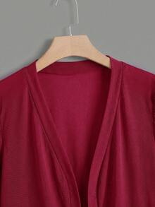 SHEIN Clasi 大尺碼花瓣袖前開襟短版夾克 - 酒紅色 - 查看 4