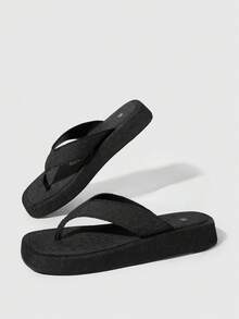 HighSole Spring And Summer New Wide Version Design Open Toe Thick Bottom Heightening Minimalist Sandals - denim black - View 3