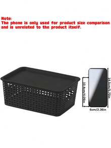 6pcs Black Stackable Plastic Storage Baskets Multipurpose Organizer Bins For Shelves Drawers Desktop Closet Playroom Classroom Office Home Storage - Multicolor - View 3
