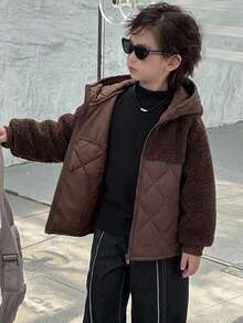 Dazy Kids Young Boy Solid Color Long Sleeve Zip-Up Hooded Winter Jacket Fall - Brown - View 6