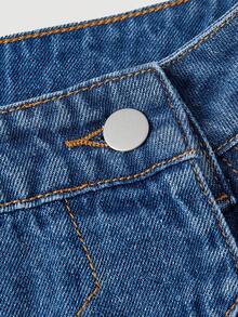 Balvessa Women's 2 In 1 Design Pocket Wide Leg Loose Casual Denim Jeans - Blue - View 5