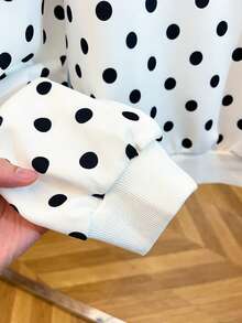 INAWLY Women's Polka Dot Casual Versatile Everyday Long Sleeve Sweatshirt - White - View 5