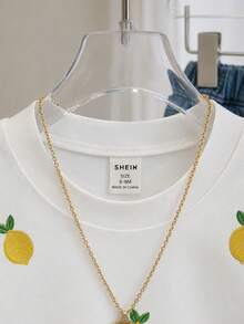SHEIN Playful Pals 女嬰檸檬印花圓領短袖T恤可愛夏季白色與黃色水果套頭上衣適用於度假假期適合6M-3T幼兒 - 白色 - 查看 6