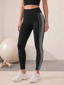 Easithlete Women's Colorblock Casual Essential Low Waist Daily Wear Sports Leggings Gym Pilates Black Summer - Black - View 5