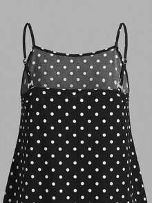 Comfortcana 1pc Plus Size Black Polka Dot Camisole Top, Basic Style, Suitable For Summer - Multicolor - View 3