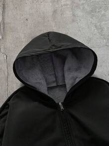 AXEPEAK 男士字母印花長袖拉鍊連帽夾克 - 黑色 - 查看 3