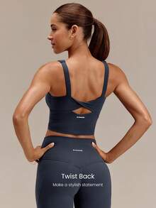 GLOWMODE FeatherFit™ Twist & Sculpt Matching Set With Twist-Back Sports Bra With Removable Cups & 24" High Rise Leggings Yoga Pilates Studio Active - Iron Gray - View 4