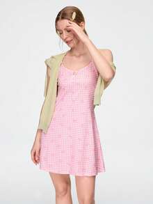 Bonmuse Fresh Pink Plaid & Ditsy Floral Sweet Women's Loungewear Dress - Pink - View 9