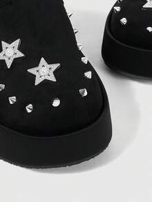 Sugerpunk Women's Fashion Platform Sandals, Dark Punk Style Heavy Industry Rivet Gas Eye Design Thick-Soled Wedge Sandals, Adjustable Elastic Design Subculture - Black - View 3