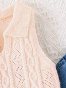 SHEIN Young Girl Solid Color Sleeveless Knit Vest - Pink - View 4