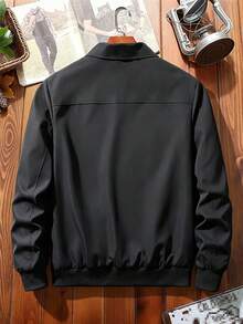 Manfinity Homme Men's Solid Color Zip-Up Casual Versatile Daily Travel Long Sleeve Jacket - Black - View 2