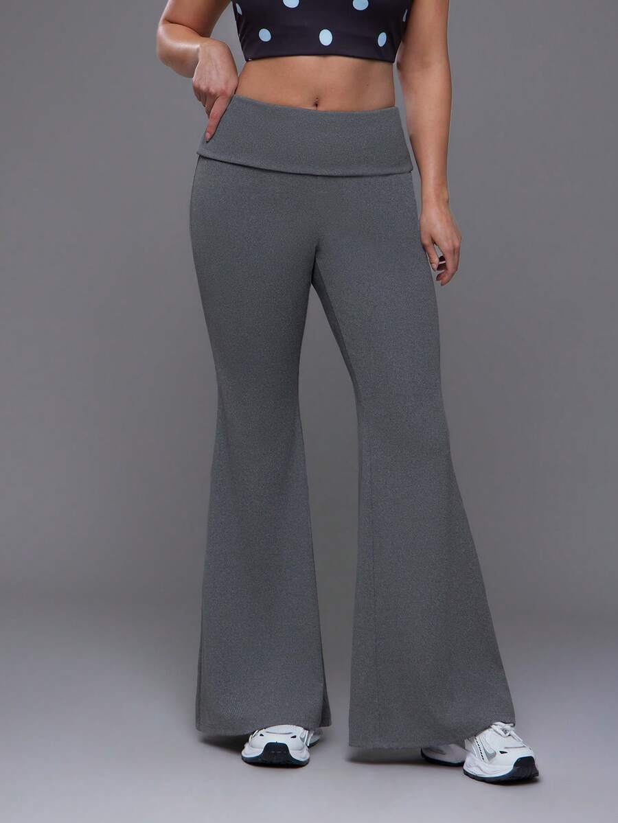 Voyena Women's Plus Size Solid Color Flare Leg Sports Pants - Dark Grey - View 1