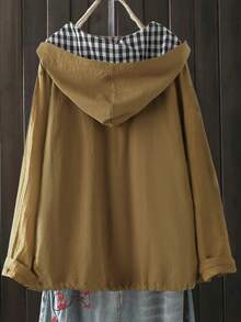 Linhara Women's Plus Size Hooded Hem Cinch Design Jacket, Casual Outdoor Wear, Autumn/Winter - Brown - View 2