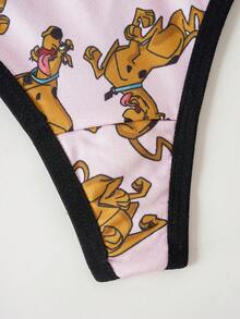 SCOOBY-DOO X SHEIN Women's Letter Waistband Cartoon Print Thong - Pink - View 3