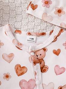 2 Potong Baju Terusan Bayi Rajut Lembut Lengan Panjang Model Musim Gugur/Dingin dengan Motif Beruang Lucu di Seluruh Permukaan, Hadiah Terbaik untuk Bayi Baru Lahir - MultiWarna - View 5