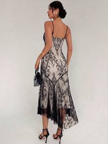 Firerie Women's Summer Elegant Sexy Lace Spaghetti Strap Dress - Black - View 2