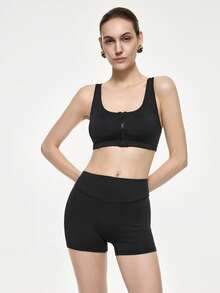 Bralution 2pcs Black Front Zipper Backless Criss-Cross Padded Shaping Easy On/Off Sports Bra Set For Women - Black - View 5