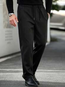 Manfinity CasualCool Men's Solid Color Drawstring Waist Casual Versatile Daily Travel Long Pants - Black - View 4