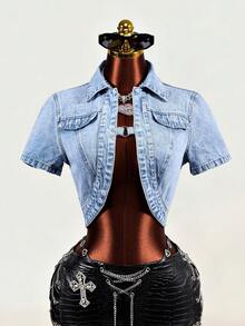 Mistrie Casual Denim Top For Women - Blue - View 1