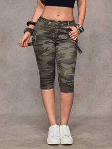 Jeanoix Y2K Fashion Cargo Pocket Camouflage Cropped Slim Fit Jeans - Multicolor - View 6