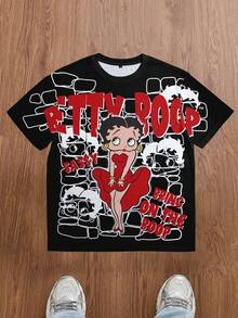 Betty Boop x SHEIN Men's Round Neck Fashionable Printed Casual T-Shirt - White - View 1