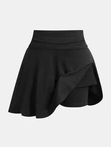SHEIN 女童黑色防磨裙，夏季高腰A字裙，內建短褲 - 黑色 - 查看 3