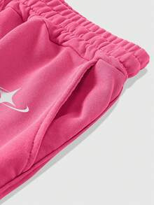 ROMWE MEN Essentials Pantalones cortos casuales sueltos con cordón y bolsillos para hombres - Rosa Fucsia - Ver 4