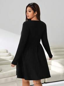 Solflare Plus Size Casual Versatile Solid Color Dress Fall - Black - View 2
