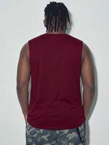 Modcrash Men's Minimalist Printed Sleeveless Tank Top, Suitable For Everyday Wear - Burgundy - View 2