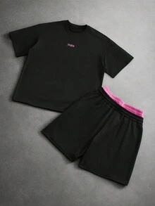 PAVTROS Men's Letter Print T-Shirt And Shorts Set - Multicolor - View 3