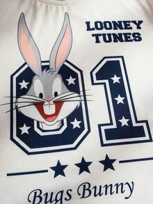 LOONEY TUNES X SHEIN Conjunto de camiseta de manga corta y pantalones cortos con estampado de conejo y números para niñas preadolescentes de verano - Multicolor - Ver 4