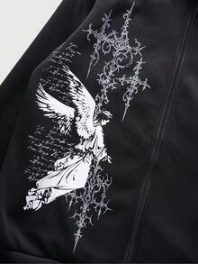 ROMWE MEN Men's Angel Gothic Art Print Streetwear Plus Size Sweatshirt Hoodie - Black - View 2