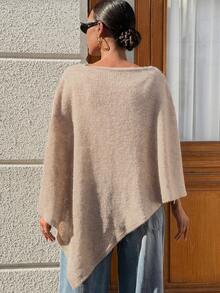 MaterniWear Maternity Solid Color Asymmetrical Hem Cape T-Shirt Fall - Khaki - View 6
