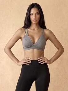 Silquee Solid Criss Cross Back Sports Bra - Grey - View 6