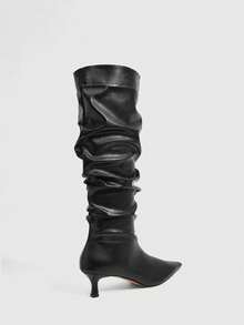 CUCCOO SZL Stivali da donna con punta nera in pelle morbida con tacco kitten e stivali da donna al ginocchio eleganti semplici da pendolare sexy per occasioni di festa & Natale autunno inverno stivali alti da donna - Pelle nera morbida - Visualizzare 8