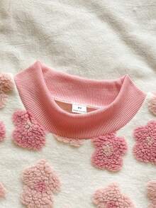 SHEIN Vintaside Kids 女童刷毛運動衫套裝，秋季穿搭，長袖綠色，羅紋袖口、下擺與領口，側面蝴蝶結飾帶 - 粉色 - 查看 6