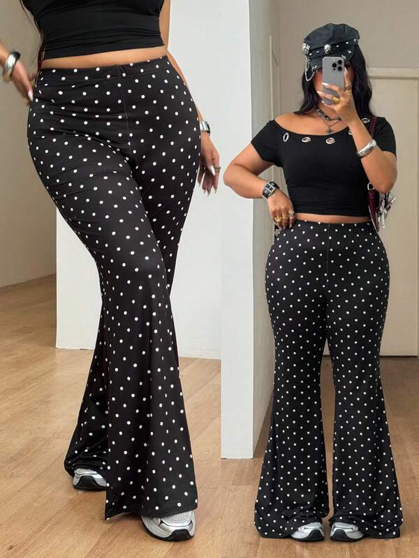 Coolane Women's Plus Size Autumn Elegant 2000s 90s Traditional Grunge Streetwear Y2K Basic Daily Wear Vacation Jogging Office Black And White Polka Dots Pants