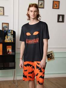 Chillnights Young Bat Halloween Pattern Colorblock Men's Loungewear Set - Multicolor - View 4