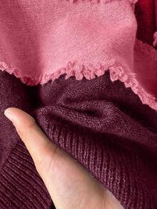CosyJoli Plus Size Casual Cat Whisker Tassel Color Block Crew Neck Pullover Sweater Autumn Winter Clothes For Women - Red - View 7