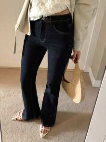DAZY Contrast Stitching Decor Slim Fit Flare Leg Jeans Long Pants Elegant Vacation Spring Autumn Women's Denim - Blue - View 1