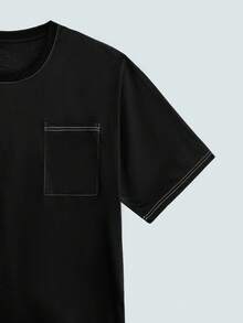 Modcrash Hombres talla grande Camiseta de hombros caídos con puntada - Negro - Ver 9