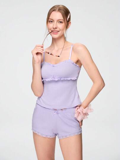 Bonmuse 2-delat bekvämt loungewear-set i enfärgat