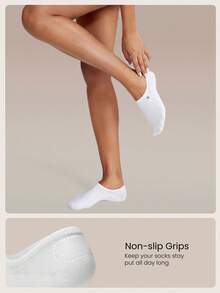 GLOWMODE 3 Pairs Invisible No-Show Socks Walk A Mile Soft Grip Daily Studio Workout Gym - white + pink + blue. - View 2