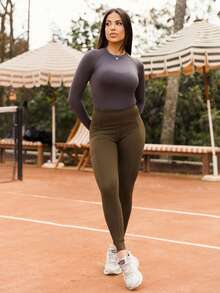 Maju Mazalli 女款高腰口袋日常健身運動緊身褲 秋季 - 墨綠色 - 查看 6