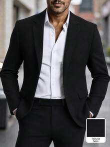 Manfinity Mode Men's Solid Color Casual Business Suit Set, Made Of Textured Fabric, Suitable For Daily Commute, Relaxed Work Environment Or Semi-Formal Occasions, Also An Ideal Gift For Boyfriend And Husband - Black - View 3
