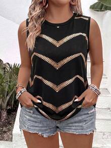 SHEIN LUNE Women's Spring/Summer New Arrival Ombre Wavy Stripe Print Casual Versatile Plus Size Camisole - Multicolor - View 4