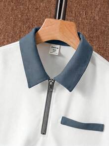 SHEIN 2件組男童休閒寬鬆針織對比領 Polo 衫與短褲套裝，適合兒童穿搭，適用於返校、生日派對、晚間活動、表演、婚禮、洗禮、畢業典禮，適合日常穿著、上學、旅行、運動，中東風格，春夏季 - 彩色 - 查看 4